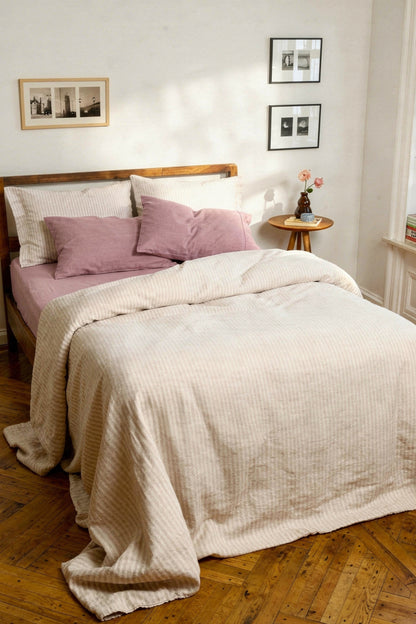 Linen duvet cover in Beige Striped