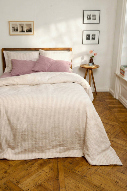 Linen duvet cover in Beige Striped