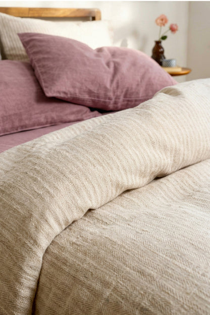 Linen duvet cover in Beige Striped