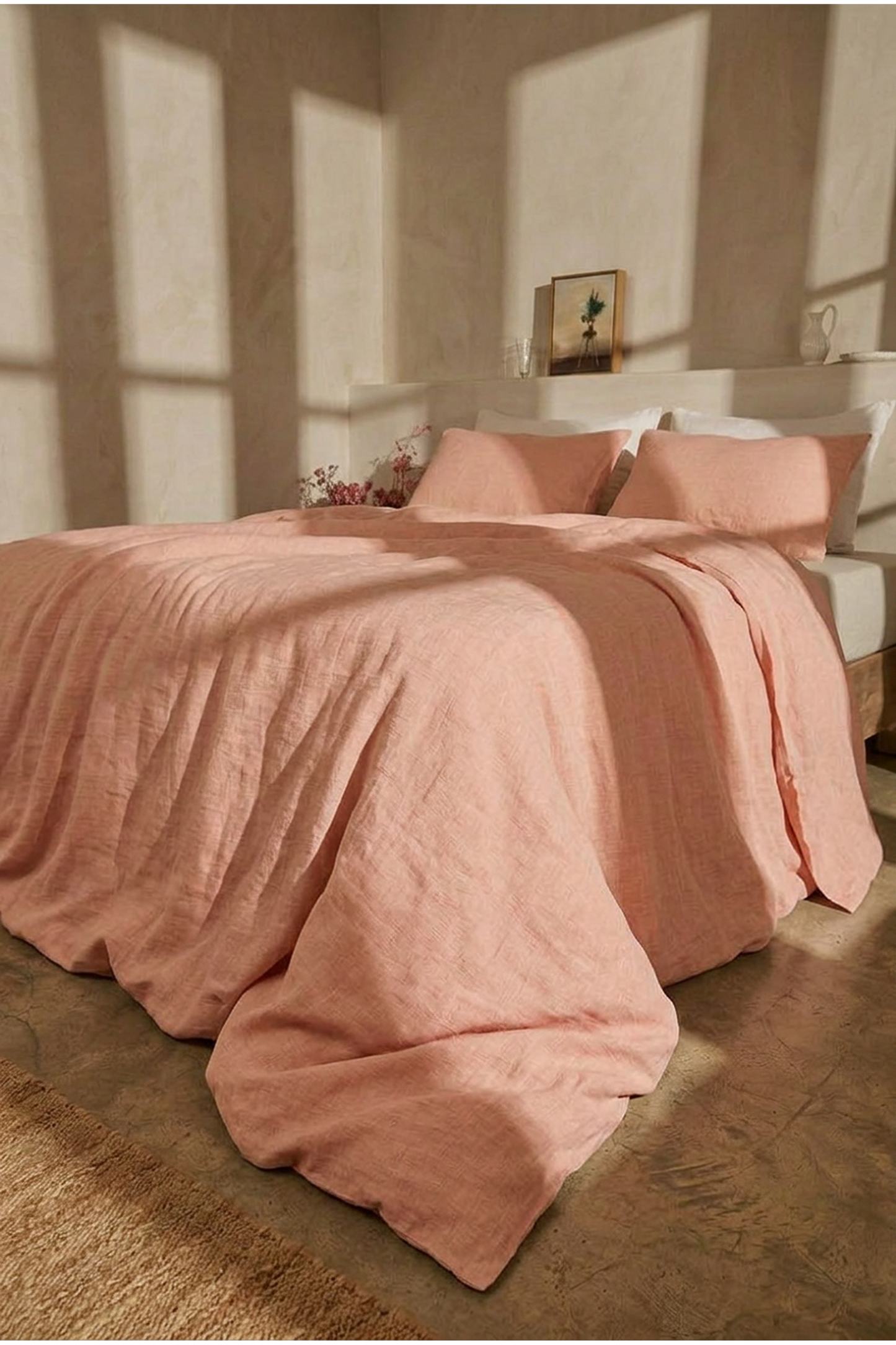 Linen bedding set in Coral Pink