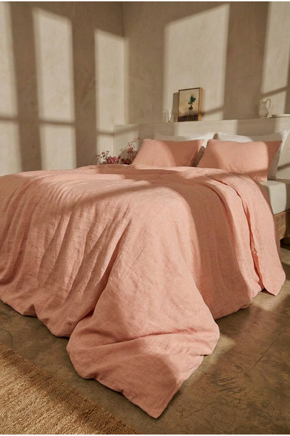 Linen bedding set in Coral Pink