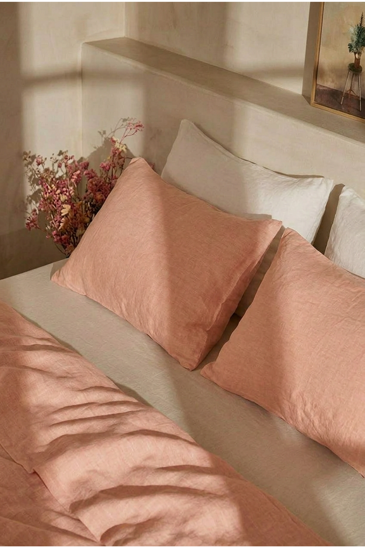 Linen bedding set in Coral Pink
