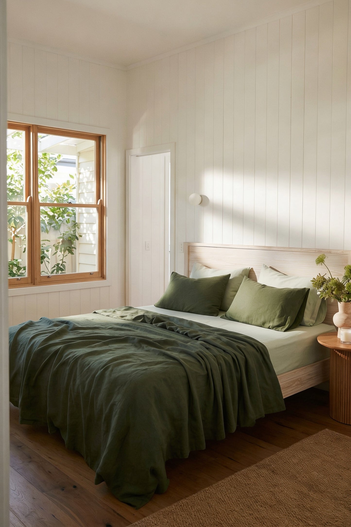 Linen bedding set in Garden Green