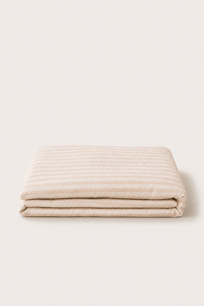 Linen fitted sheet in Beige Striped