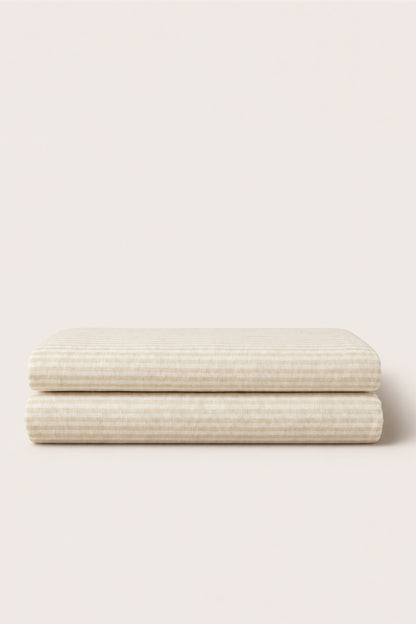 Linen flat sheet in Beige Striped