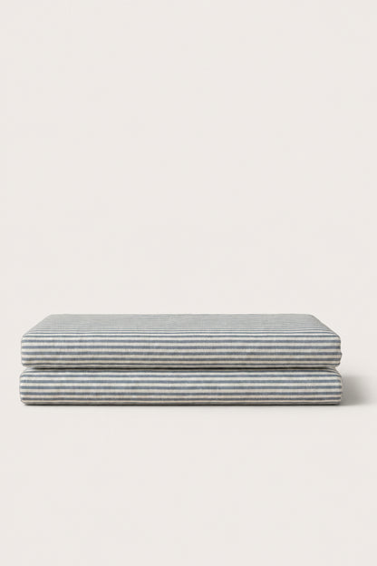 Linen flat sheet in Blue Striped