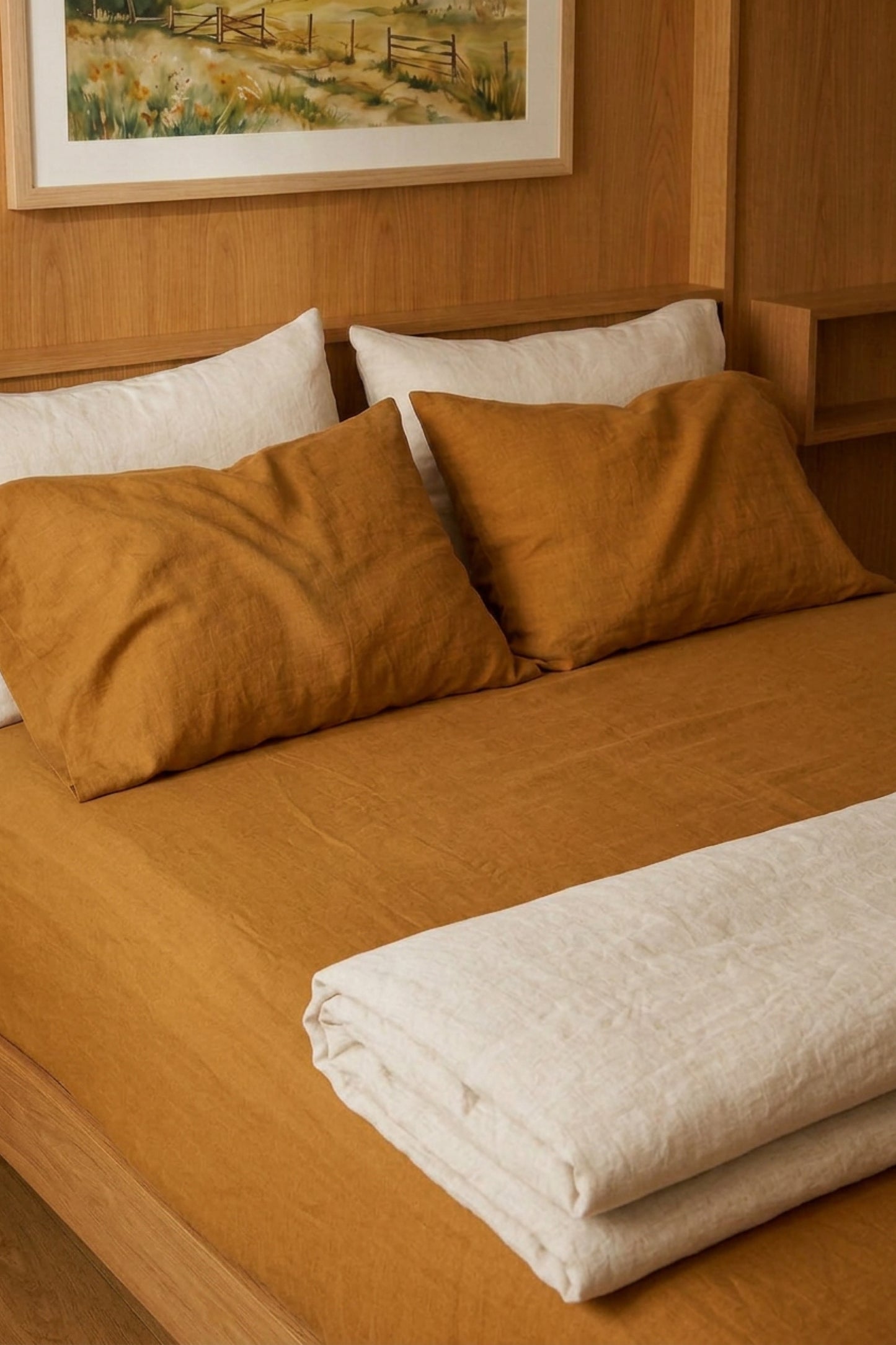 Linen flat sheet in Amber