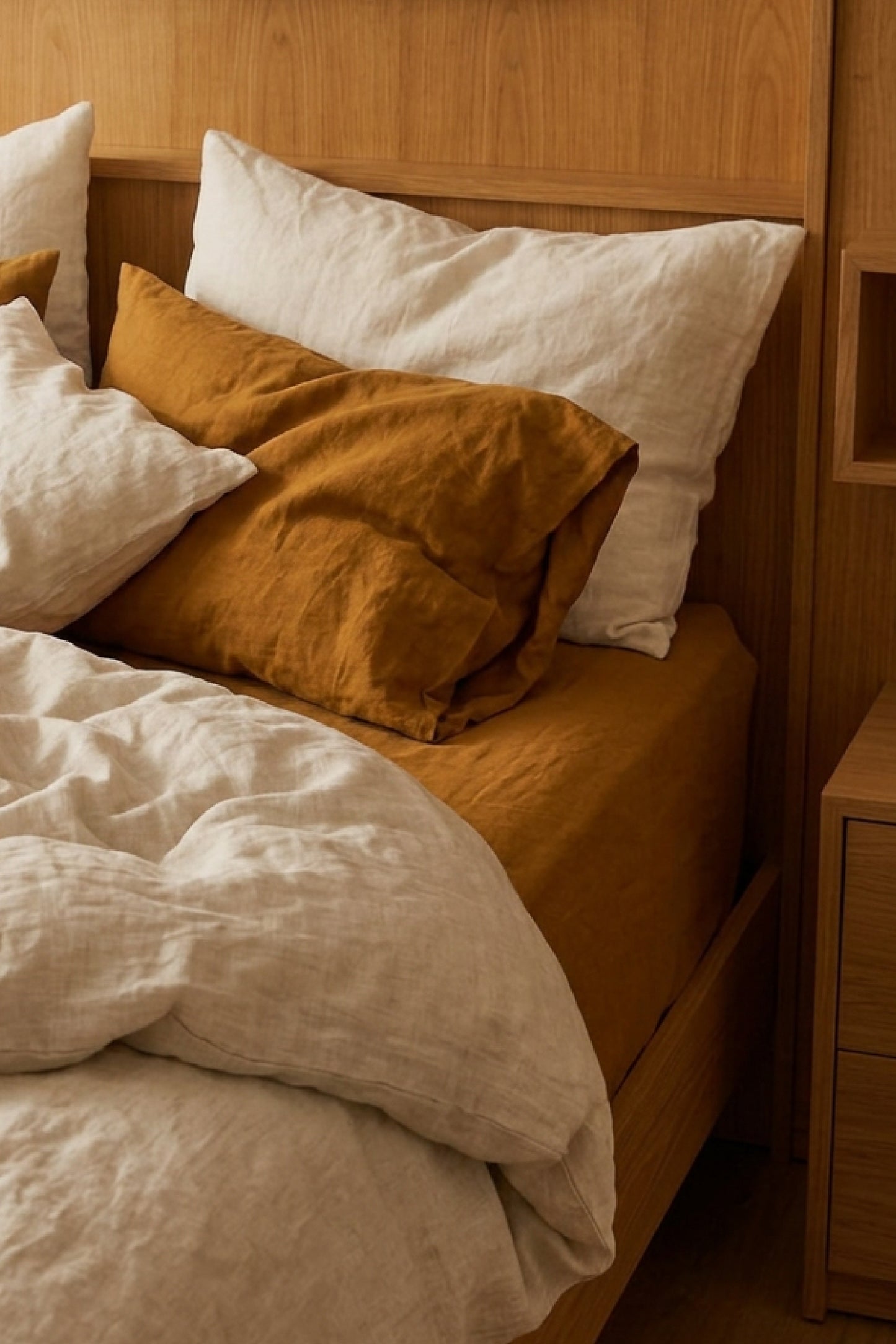 Linen fitted sheet in Amber