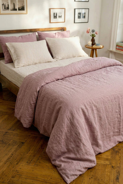 Linen sheets set in Beige Striped