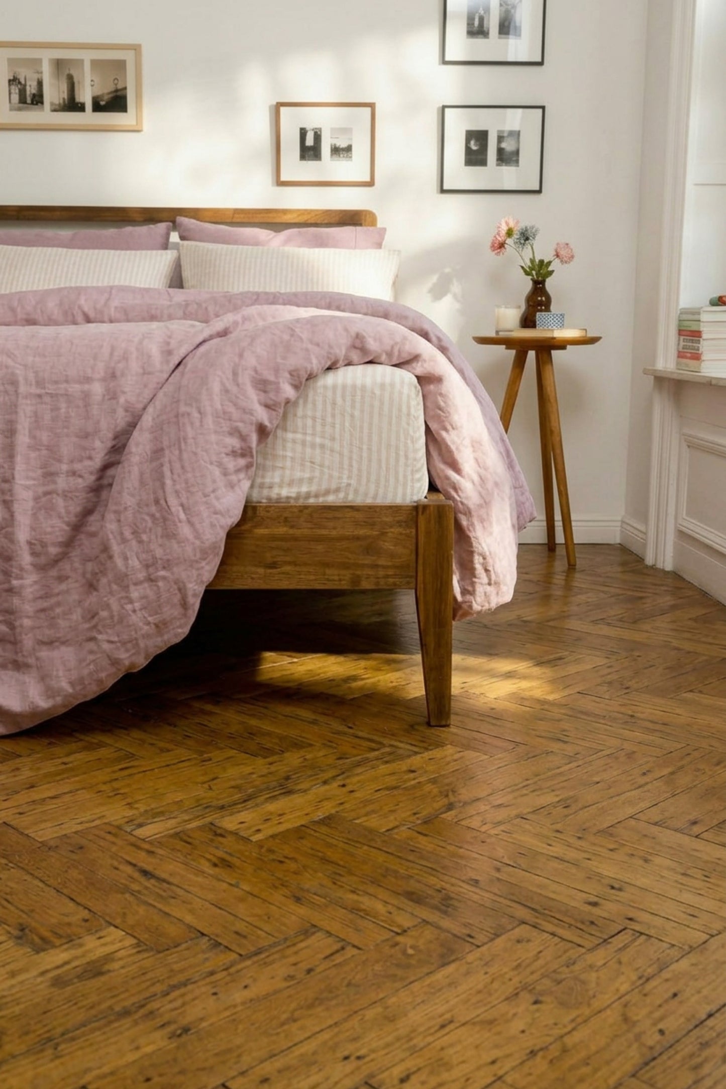 Linen sheets set in Beige Striped