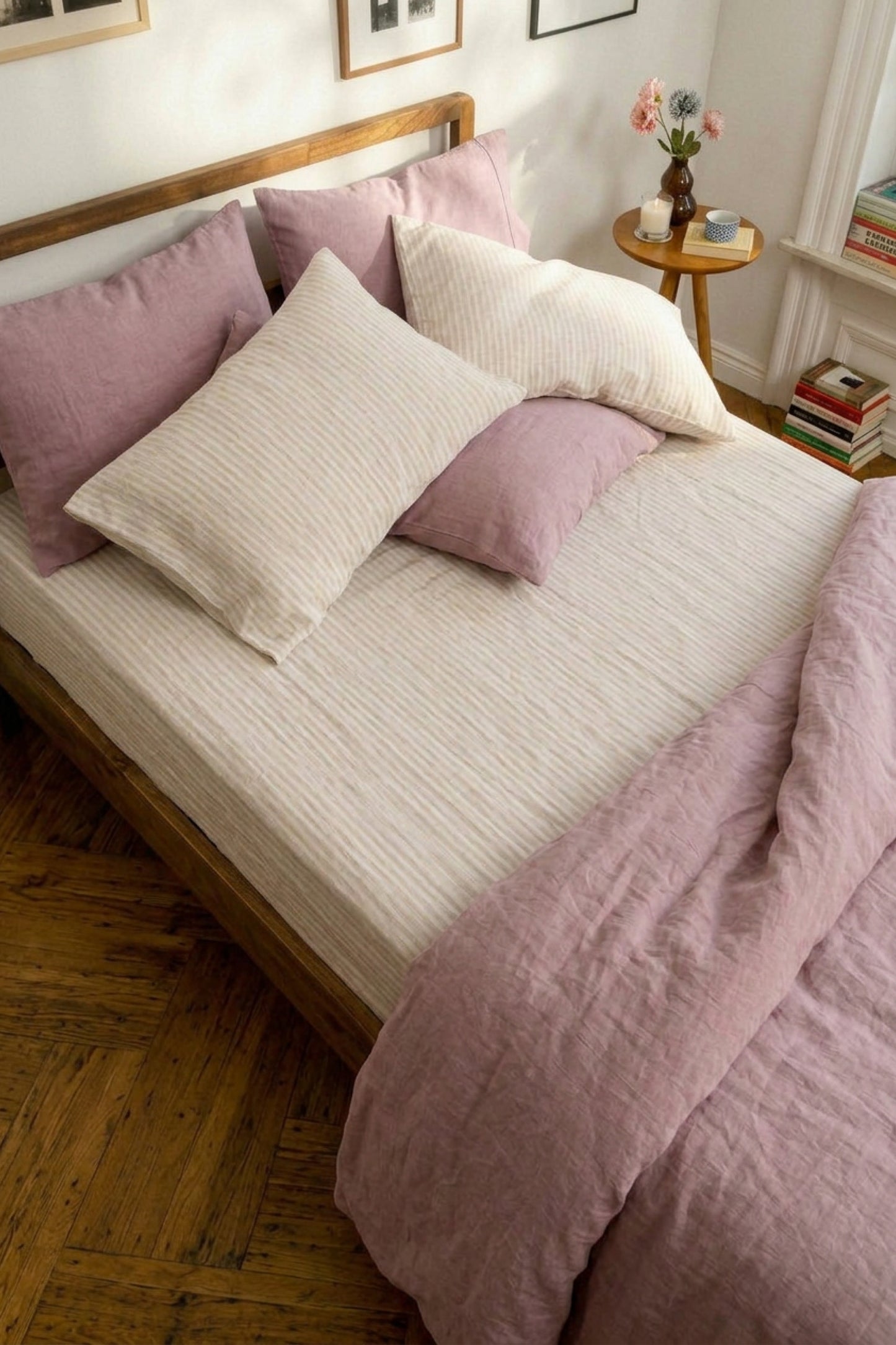 Linen sheets set in Beige Striped