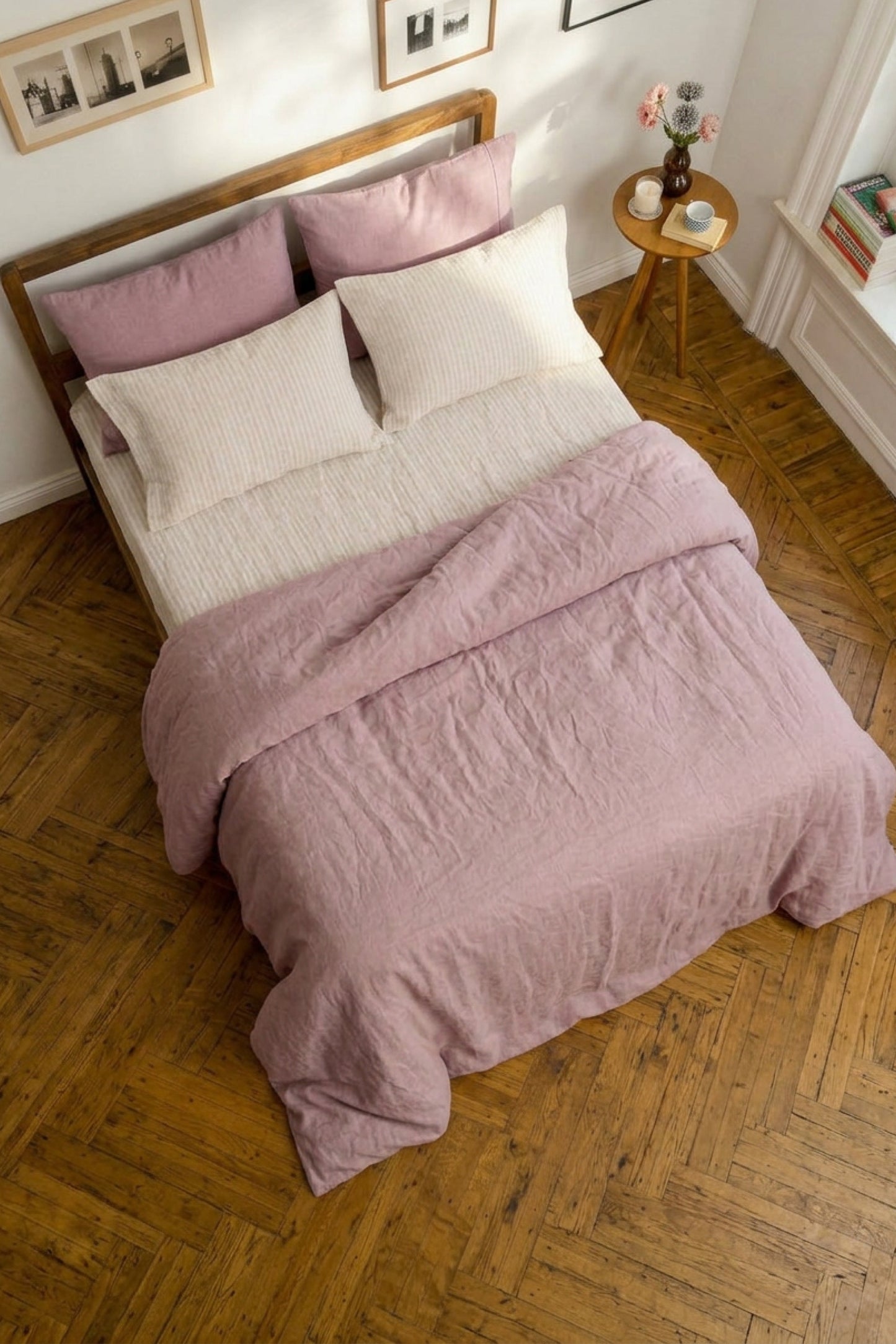 Linen sheets set in Beige Striped