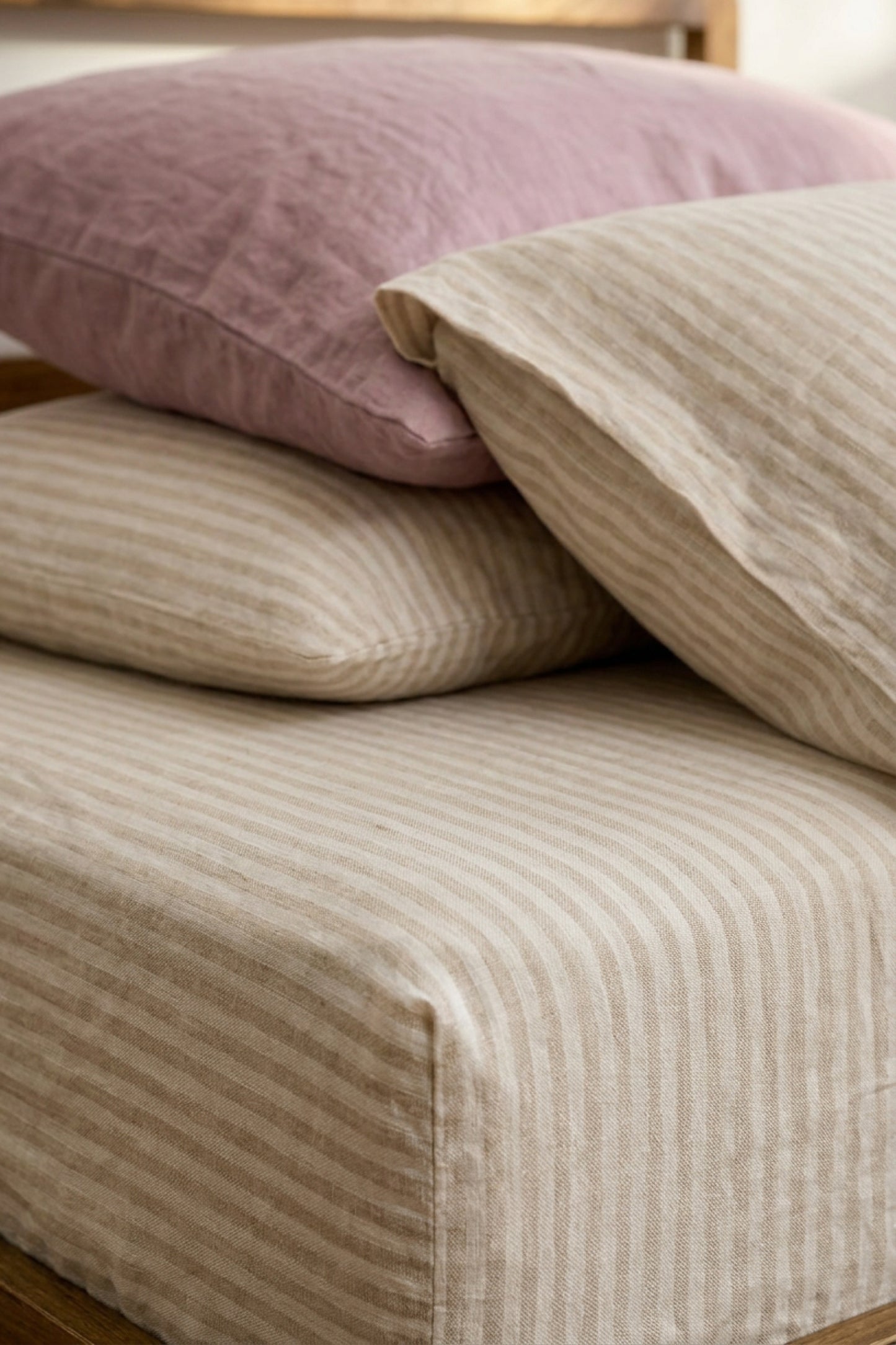 Linen sheets set in Beige Striped