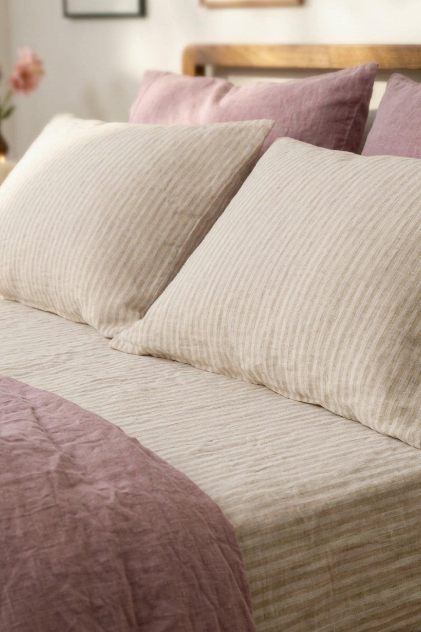 Linen sheets set in Beige Striped
