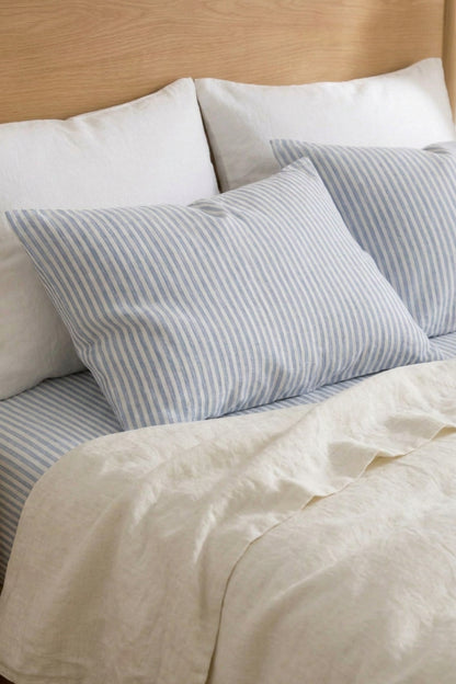 Linen sheets set in Blue Striped