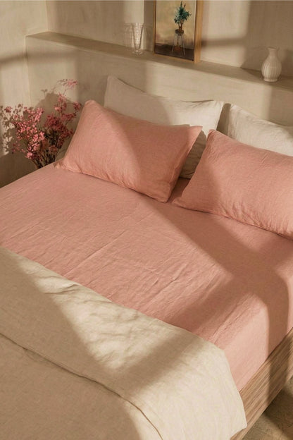 Linen sheets set in Coral Pink