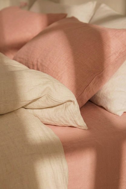 Linen sheets set in Coral Pink