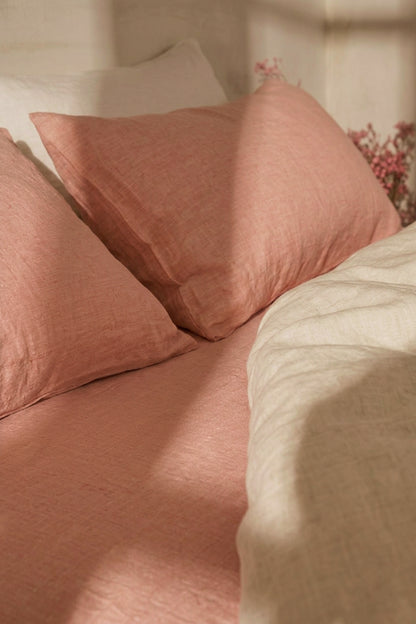 Linen sheets set in Coral Pink