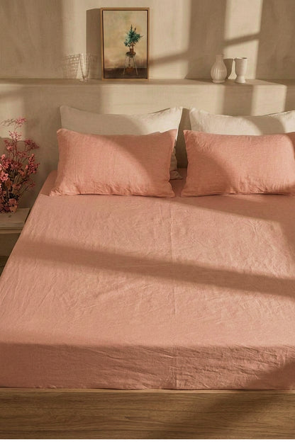 Linen sheets set in Coral Pink