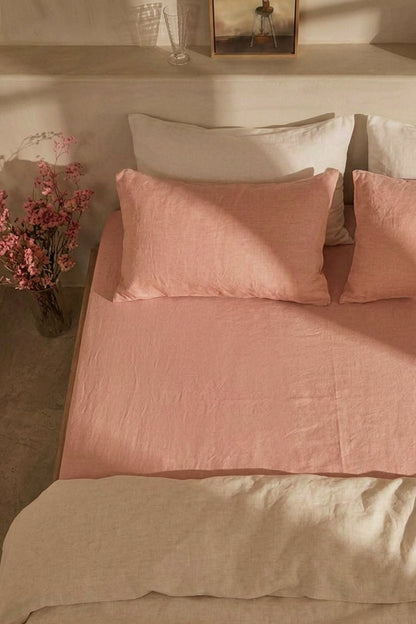 Linen sheets set in Coral Pink