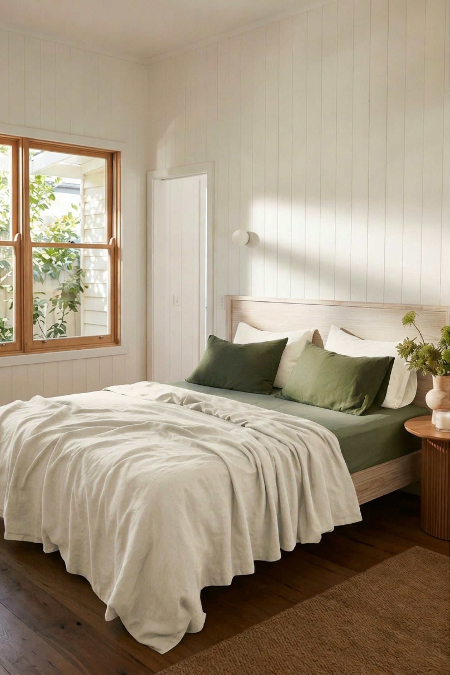 Linen sheets set in Garden Green