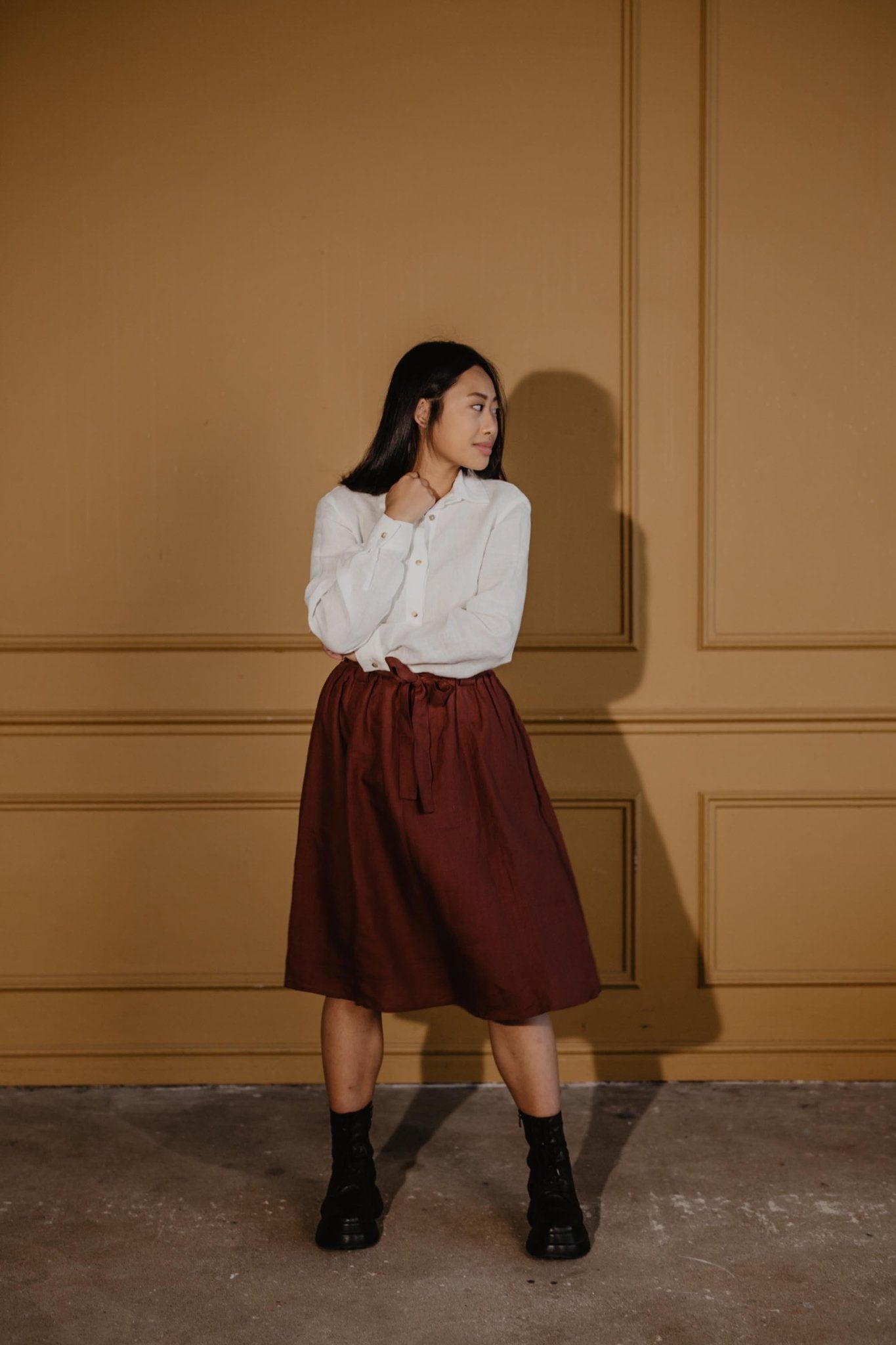 Bergen mid-length linen skirt - Her Linen