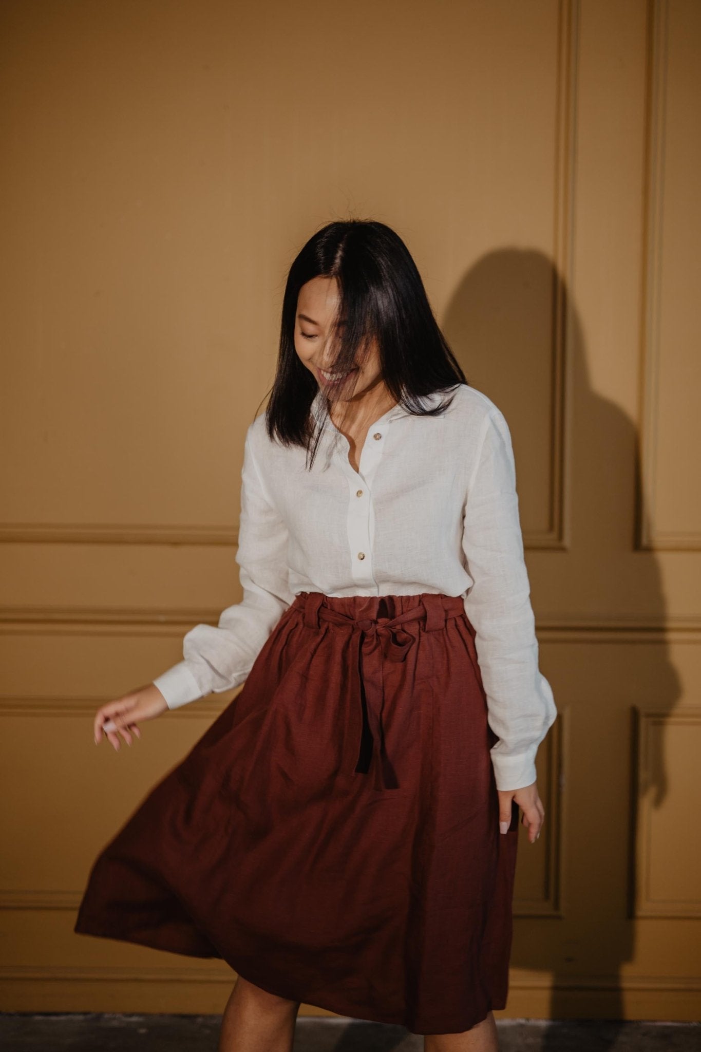 Bergen mid-length linen skirt - Her Linen