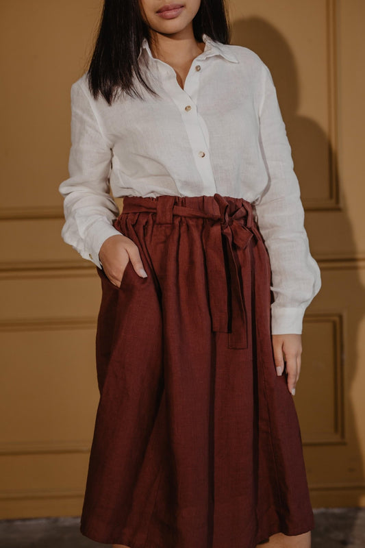 Bergen mid-length linen skirt - Her Linen