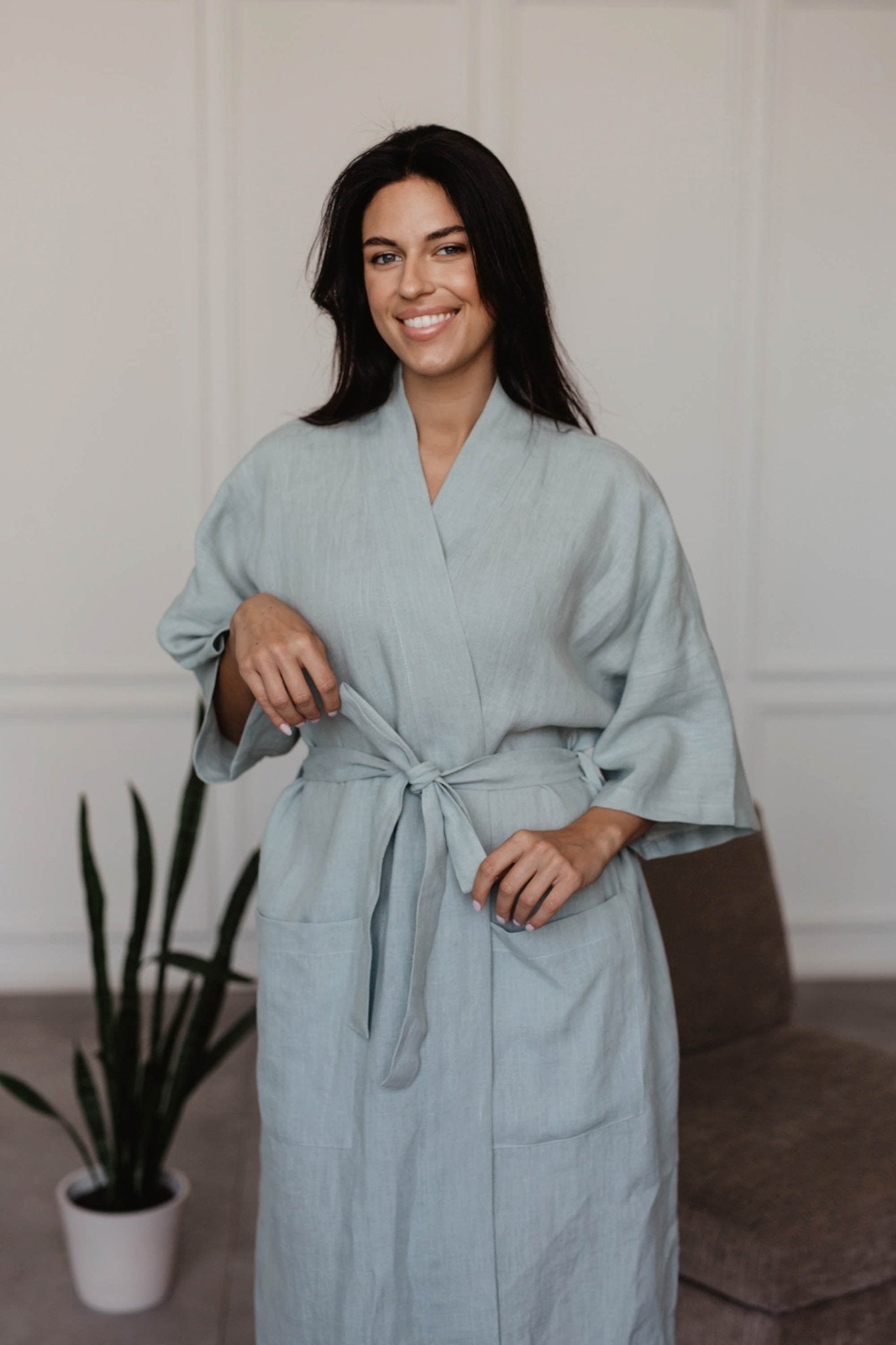 Linen bathrobe Midnight - Her Linen