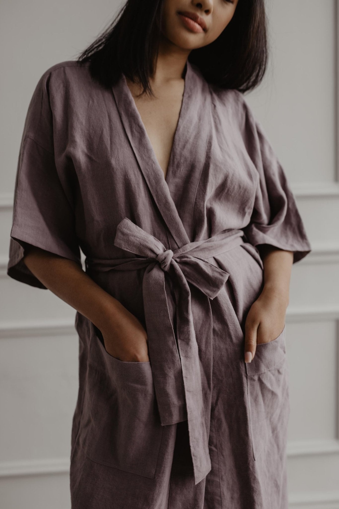 Linen bathrobe Midnight - Her Linen