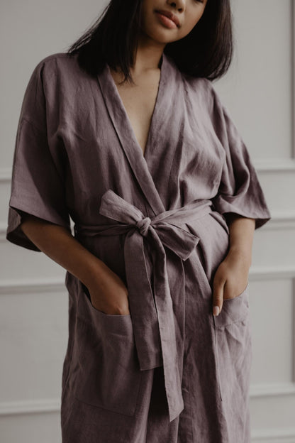 Linen bathrobe Midnight - Her Linen