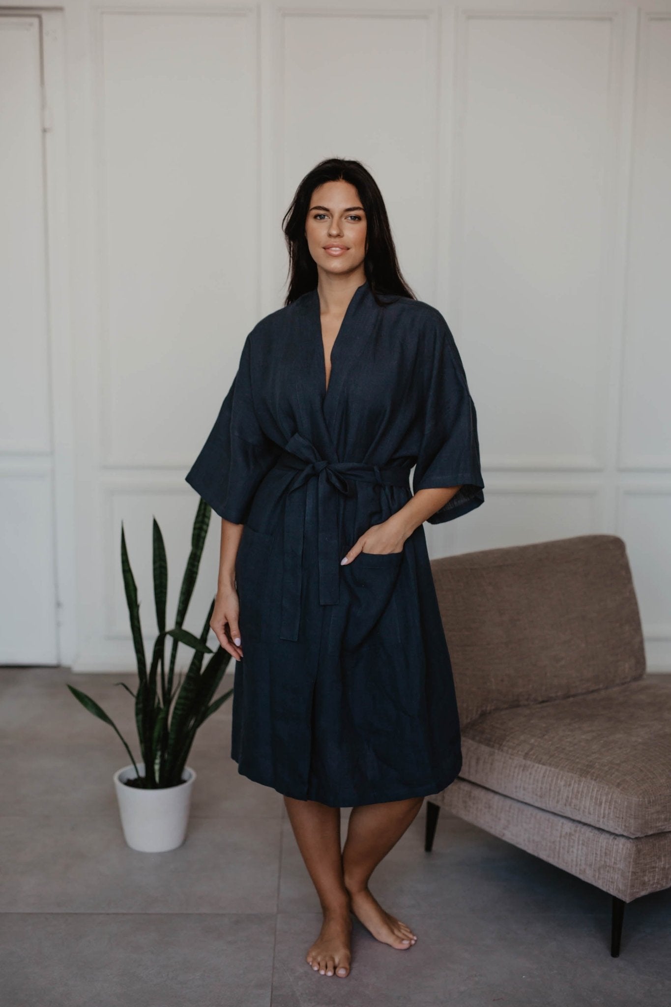 Linen bathrobe Midnight - Her Linen