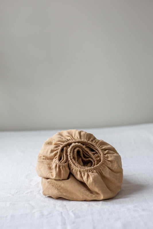 Linen fitted sheet in Mustard - Her Linen
