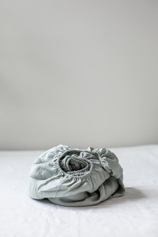 Linen fitted sheet in Sage Green - Her Linen