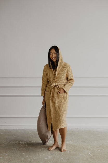 Waffle linen bathrobe Snuggle - Her Linen
