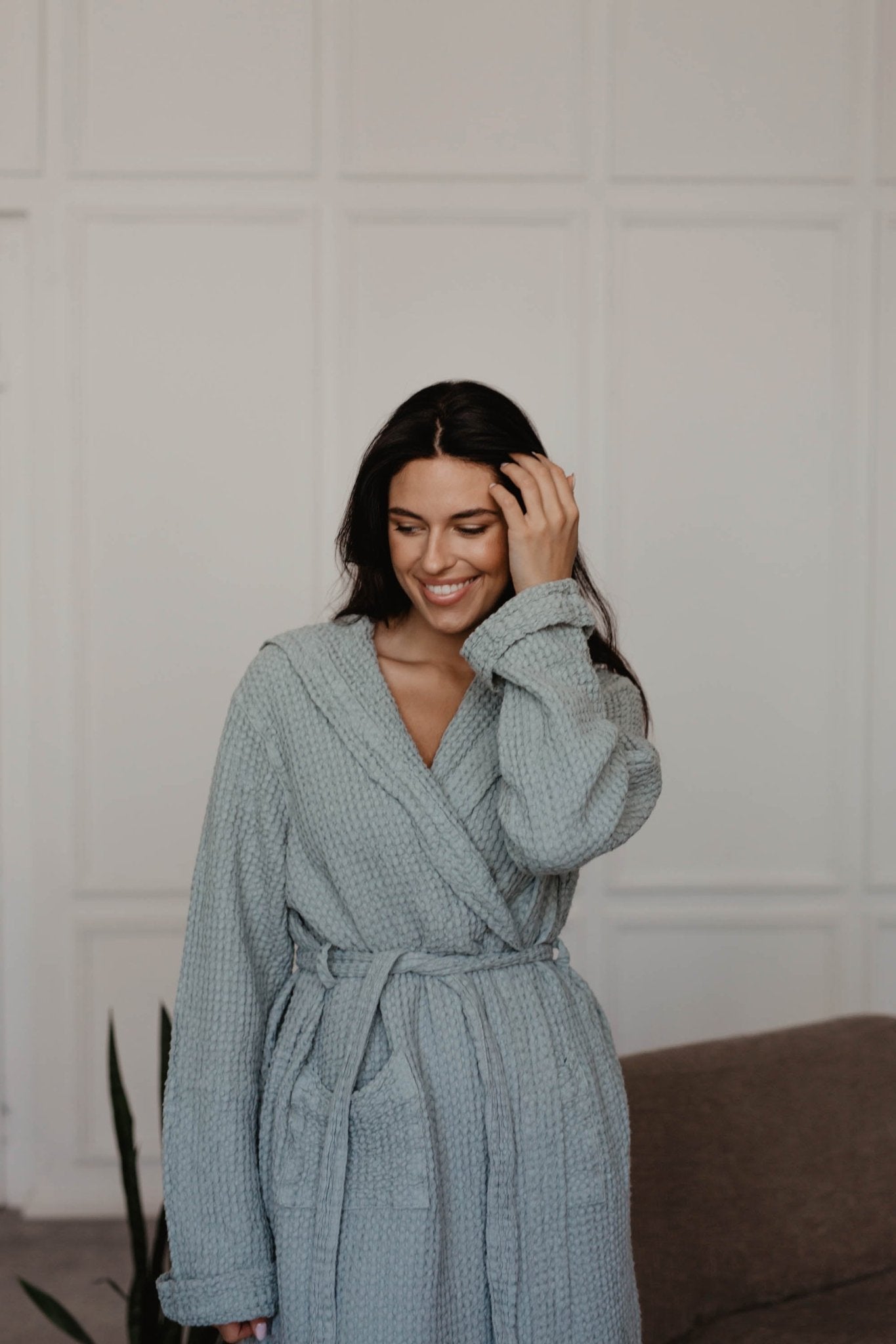 Waffle linen bathrobe Snuggle - Her Linen