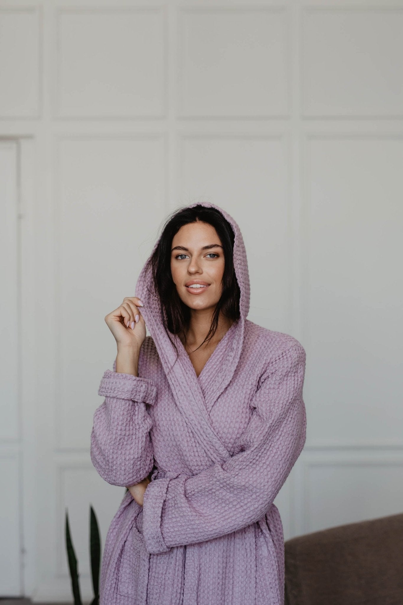 Waffle linen bathrobe Snuggle - Her Linen