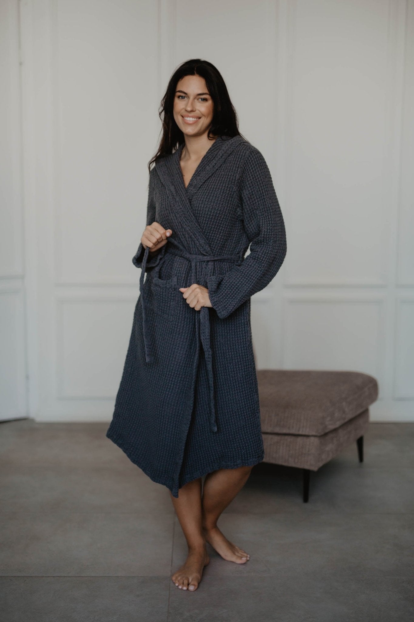 Waffle linen bathrobe Snuggle - Her Linen