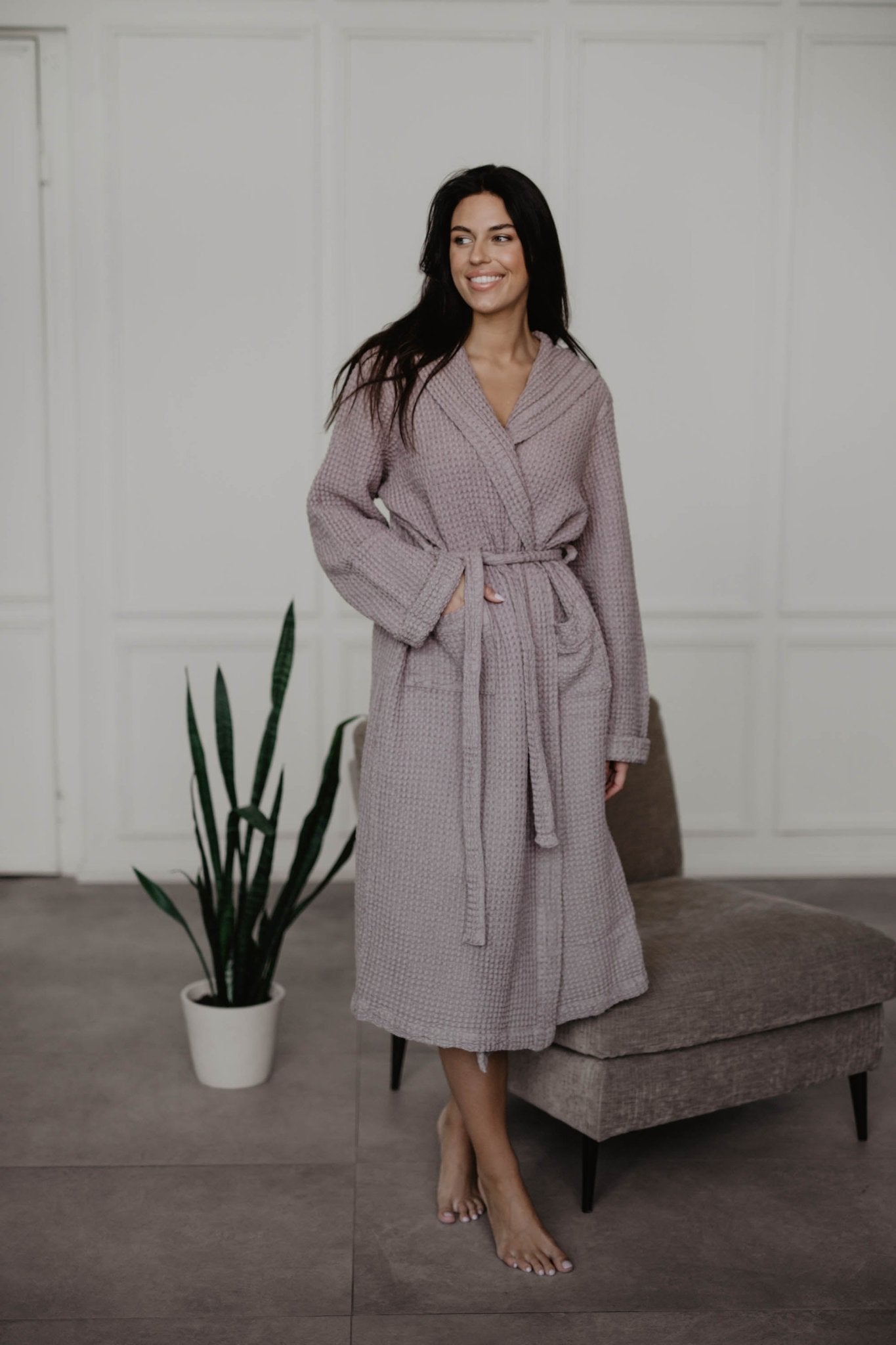 Waffle linen bathrobe Snuggle - Her Linen