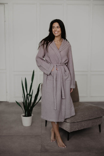 Waffle linen bathrobe Snuggle - Her Linen