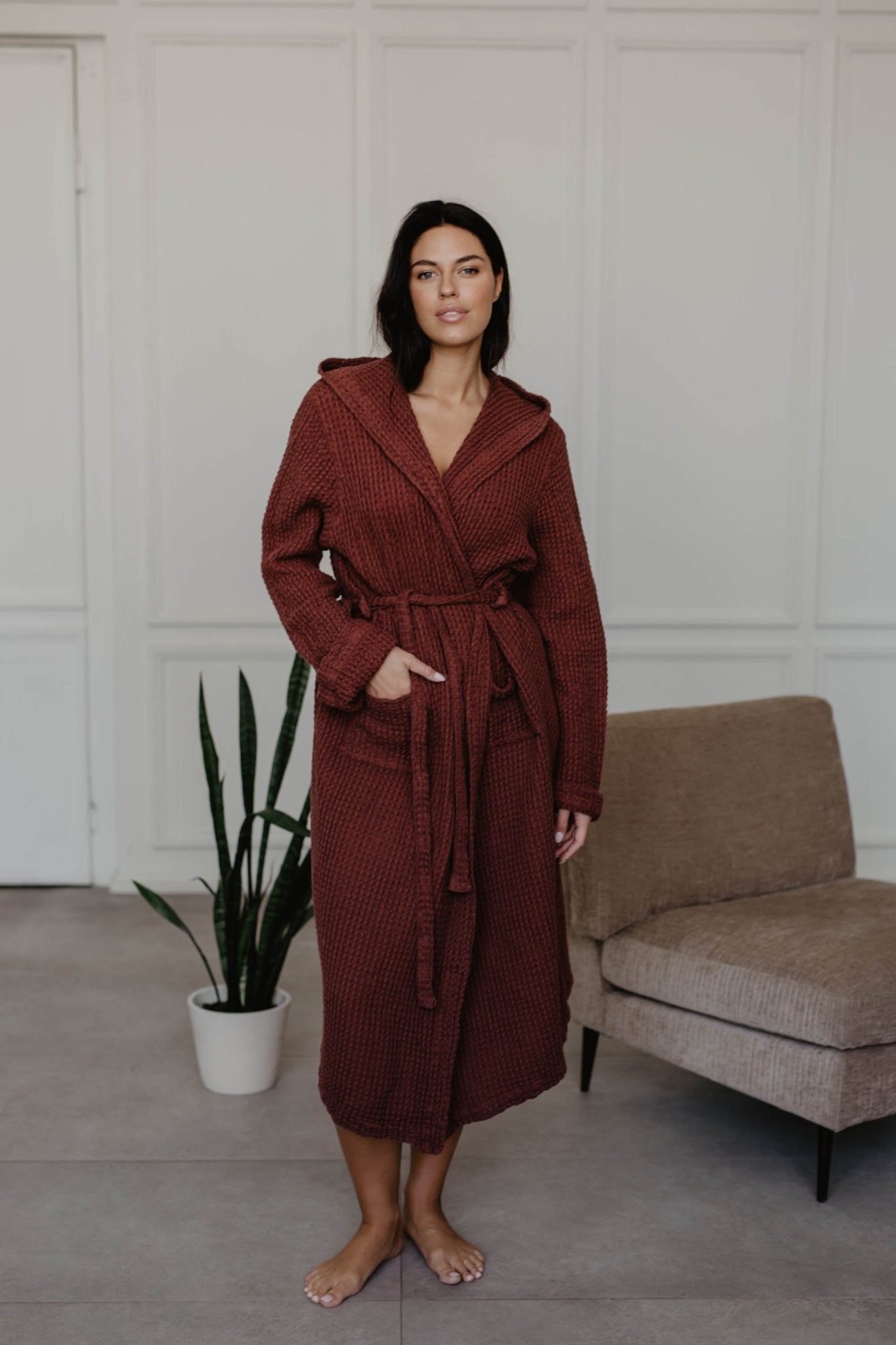 Waffle linen bathrobe Snuggle - Her Linen