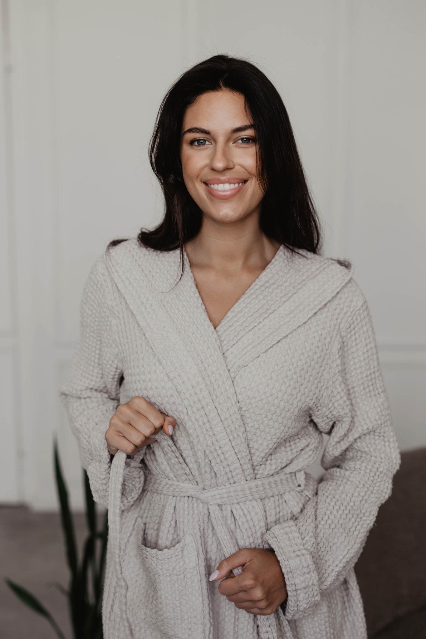 Waffle linen bathrobe Snuggle - Her Linen