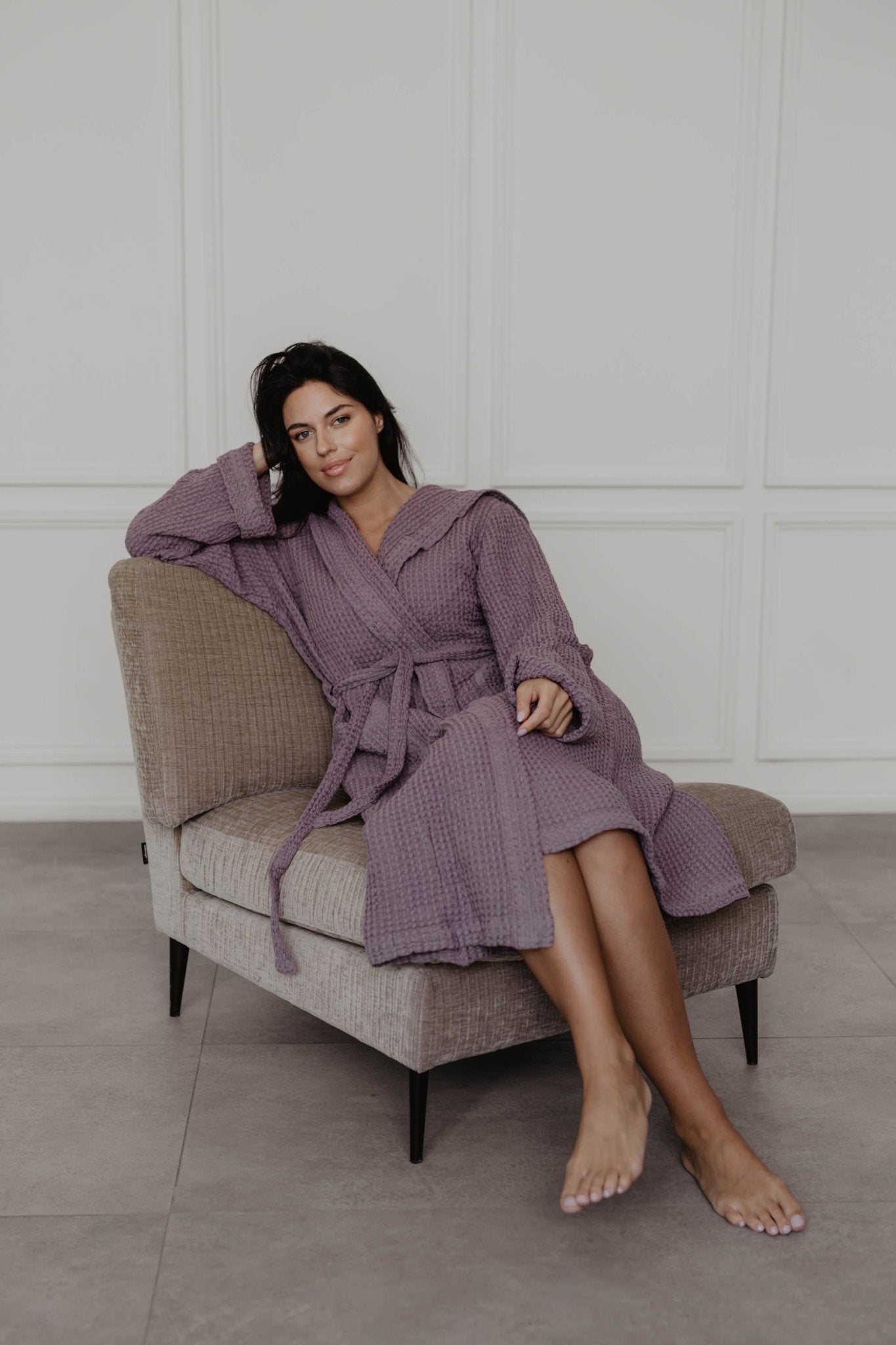 Waffle linen bathrobe Snuggle - Her Linen