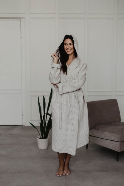 Waffle linen bathrobe Snuggle - Her Linen